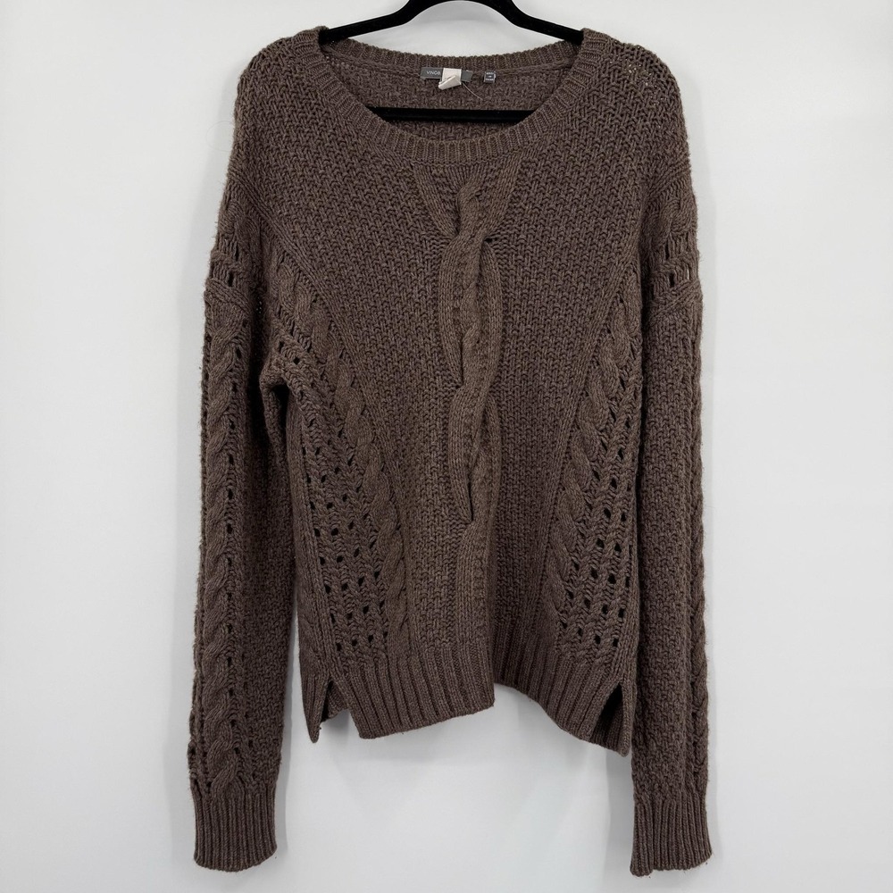 Vince Sweater Womens Large Brown Cable-Knit Crew Neck Oversized Relaxed Chunky